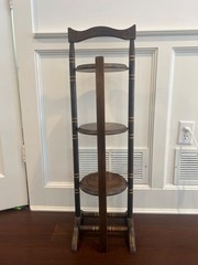 Vtg Antique Hand Made Crafted Solid Wood 3 Tier Tole Painted Display Stand