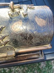 Antique Copper/Brass With Cast iron Support Cabinet Chest Jewelry Box, Heavy.