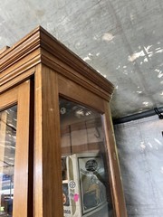vintage antique quartersawn Oak school house cabinet 74” w x 90” h x 32/20” D