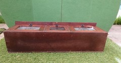 Vtg Solid Wood Hanging Cabinet, 3 Drawers , Embossed Frosted Glass ,Rustic 24in