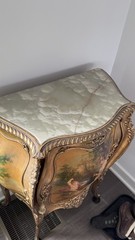 Gilt & Vernis Martin Painted Marble Top Bombay Commode 38ht X 30w X 16d