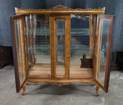 Antique Italian Baroque Rococo Walnut Burr Curio Display Cabinet Glass Showcase