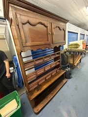 Antique Carved Wood Hutch – Rustic Farmhouse Storage Cabinet With Shelves Doors
