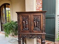 Antique French Carved Walnut Cabinet Bar Renaissance Wine Server Baroque