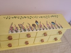 Vintage Yellow Table Top Wooden 8-Drawer Birdhouses Apothecary Hand Painted