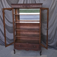 Antique Fancy Oak China Cabinet double door