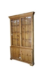 Rare English Knotty Pine Shallow Glazed Glass China Display Cabinet Cupboard 95″