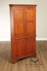 Antique American Pine Two-Part Paneled Door Corner Cupboard