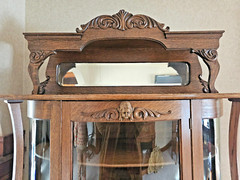 Antique Victorian Art Nouveau triple Curved glass Oak China curio cabinet