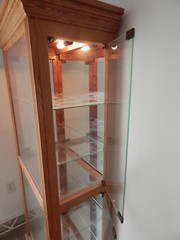 Vintage Curio Cabinet Wood & Glass; Lighted, Mirrored, Glass Shelves Eagle Ind.