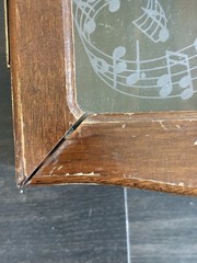 Vtg Wood Curio Cabinet Etched Musical Symbols & Juke Box Front Glass Wall Mount