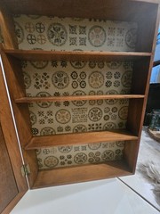 Vintage Wooden Wall Shelf Curio Cabinet “SPICES ‘N THINGS” Print Signed By Maker