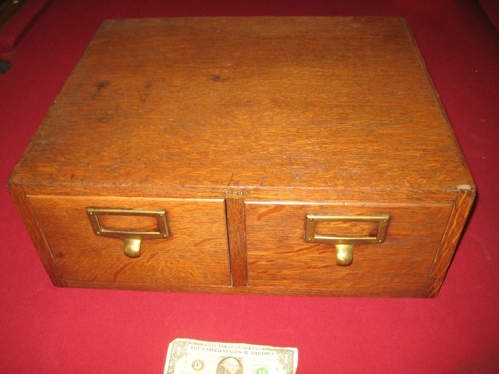 Solid Quartersawn Oak Globe Wernicke 2 Drawer File Box Cabinet 20″x16.5″x 7.75″