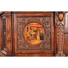 Antique French Renaissance Revival Ornate Carved Walnut Bar Cabinet, Circa 1890s