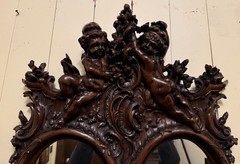 Antique Victorian Walnut Carved Mirror with Cherubs