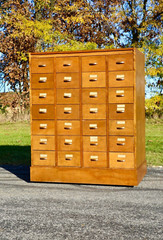 Antique Apothecary Cabinet file Wood Drawer office vintage ledger holder library