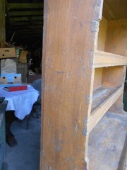 ANTIQUE PRIMITIVE GRAIN PAINTED OPEN TOP STEPBACK CUPBOARD