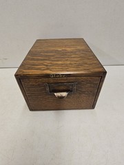 Antique Globe Wernicke Oak Wood Large Index Recipe Card Single Drawer Cabinet