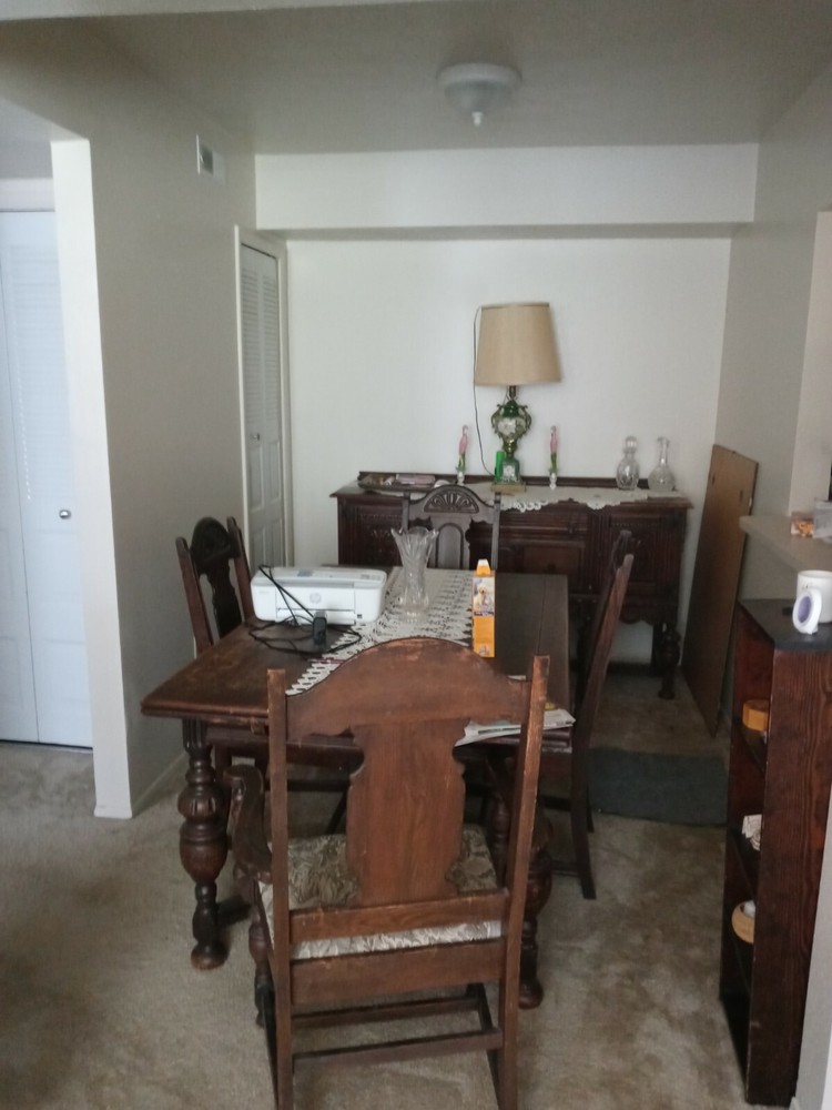 matching table with buffet mirror and china cabinet