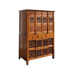 Chinese Brown Open Panel Relief Carving Storage Stack Cabinet cs5460