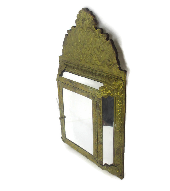 Vintage mirror Brush Brass Glass Cabinet Continental Ornate Brushes Included