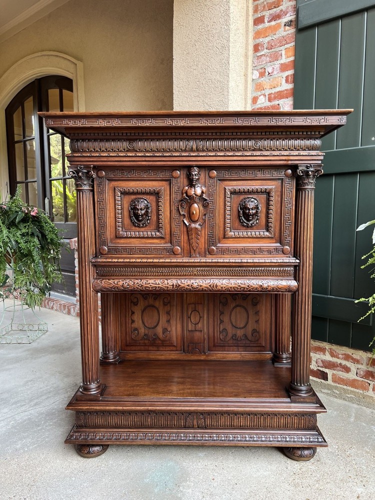 Antique French Cabinet Wine Liquor Greek Key Walnut Regency Sideboard c1890