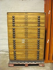 Vintage Hamilton wood 20 drawer flat file map cabinet 45.5″ x 34.5″ x 65″ high