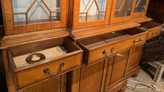 English Edwardian Style Breakfront in Satinwood with Dentil Molding