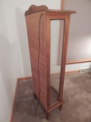 Vintage Curio Cabinet Wooden & Glass; Lighted, Mirrored, Glass Shelves, Lock Key