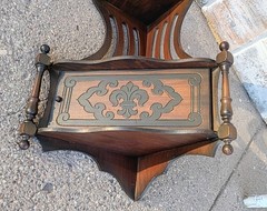 Vintage Mid Century Scroll Cut Fretwork Corner Wall Cabinet, Floral Carved Door