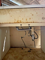 Vintage Whirlpool Sink and Base Cabinet,hot water heater Cab and and metal Top