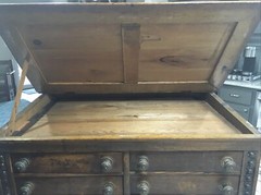 Antique “CLARK’S ONT” Oak Spool Cabinet, 4 Drawers, Slant top desk.  EXC COND