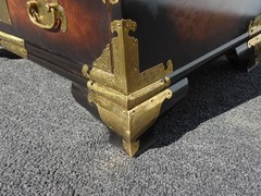 Vintage Asian Korean Tansu Style Burl Cabinet Side Table w Brass Hardware
