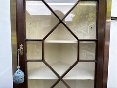 Antique Cherry Chippendale Hanging Corner CABINET Cupboard Thirteen Panes 47”