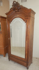 Antique French Renaissance Carved Walnut Wardrobe large Beveled Mirror