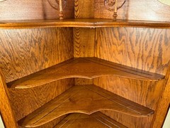 Antique Oak Double Door Serpentine Glass Corner China Cabinet