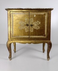 Florentine Wood Nightstand End Table Hall Cabinet White Gold Gilded Italian Hol