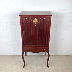 Edwardian Style Mahogany Music Cabinet Marquetry Inlay Cabriole Legs Bar Cabinet