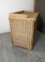 Vintage Boho Chic Coastal Wicker Rattan Drop Front Record Storage Cabinet Table