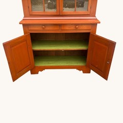 19th Century 2 Part Poplar Red Painted County Cupboard