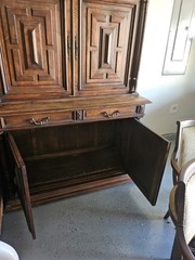 Antique French Sideboard 2 piece, Two Door Molded Decoration, Walnut Turned