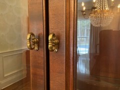 Vintage Two-Piece Hickory Chair Mahogany Breakfront China Cabinet