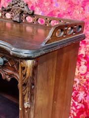 Antique Carved Wood Display Cabinet Floral Basket Crest Rococo Revival 54x24x12