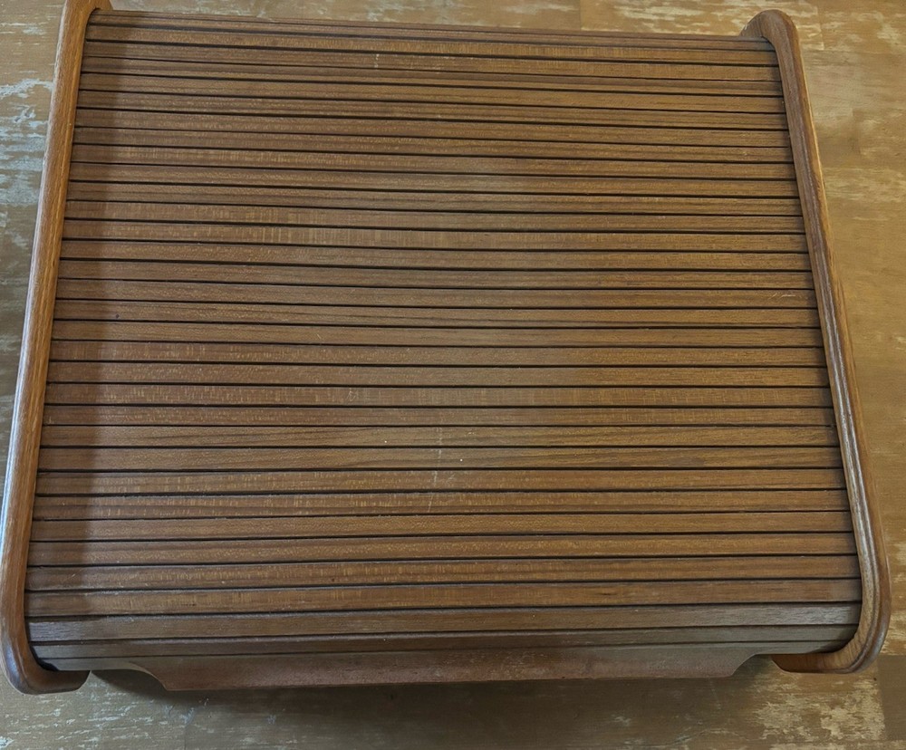 VTG Teak Wood Tambour Door Cassette Case Cabinet Holds 36 Tapes Eppco Ent. Thai