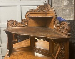 VICTORIAN CARVED DOLPHIN OAK CORNER CHINA CABINET
