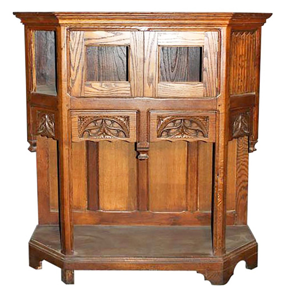 Antique Rare Gothic Oak Server Cabinet