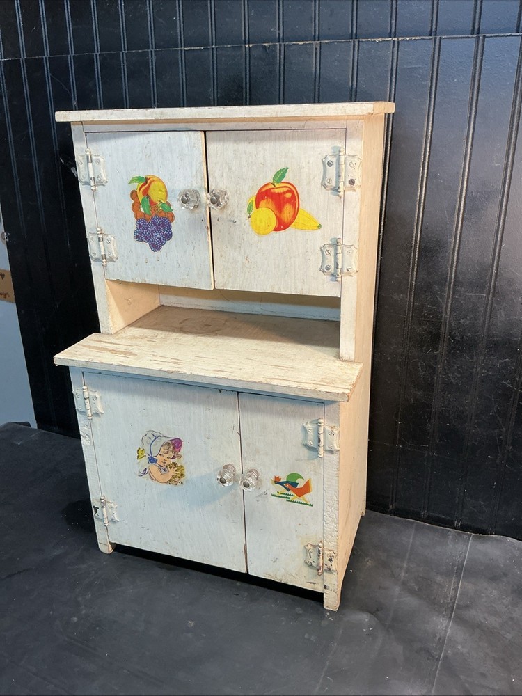 Vintage 1930s Children’s Wood Hoosier Kitchen Cabinet Hutch Salesman Sample