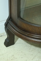 F32950EC: Antique Victorian Oak Lion Carved Bow Front China Cabinet