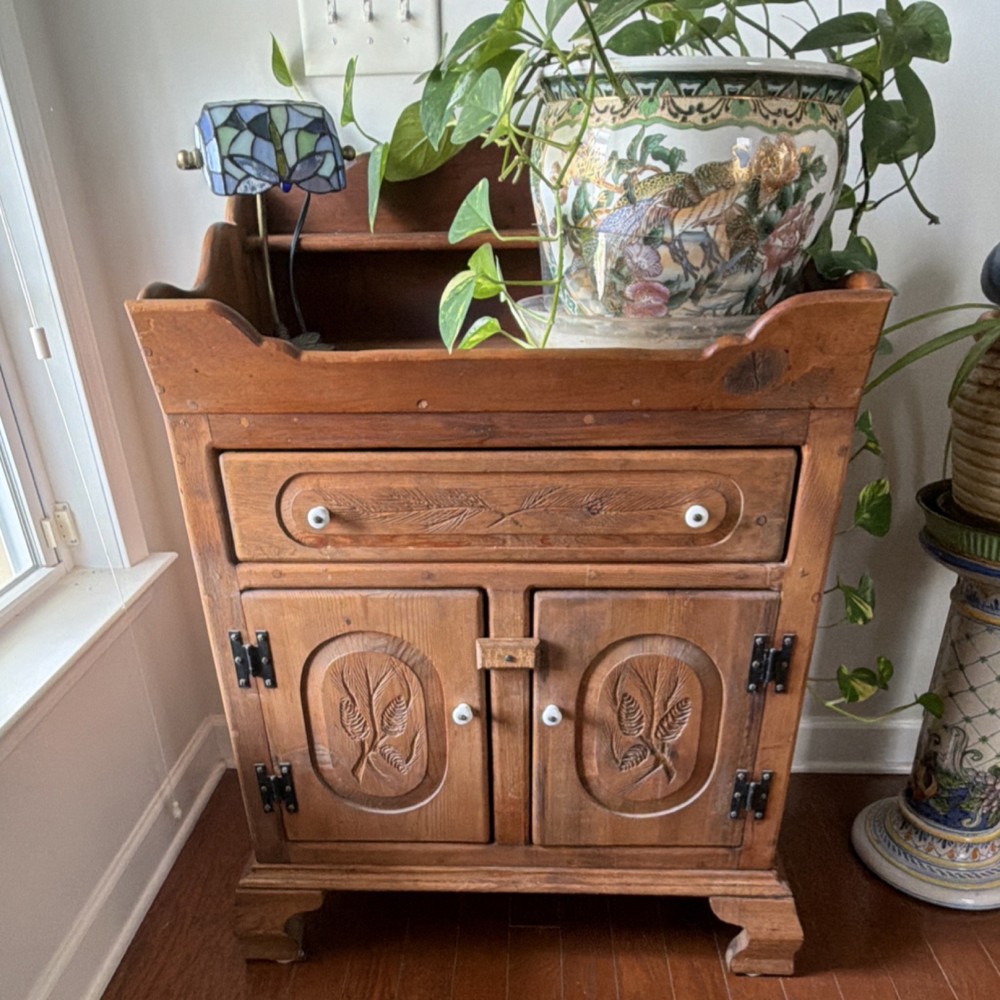 Brown Wood Freestanding Cabinet, 1 Drawer, 2 Hinged Raised Panel Doors