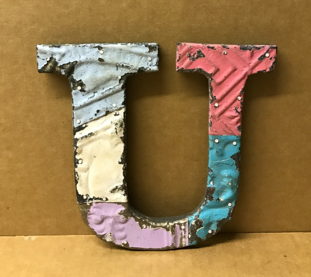 Decorative Salvaged Tin Ceiling 8″ Patchwork Mix Color Letter U Metal 165-26B